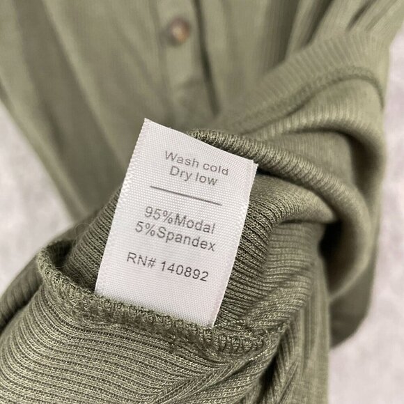 NEW Marine Layer Women's L Long Sleeve Henley Top Ribbed Olive Green - Picture 5 of 7